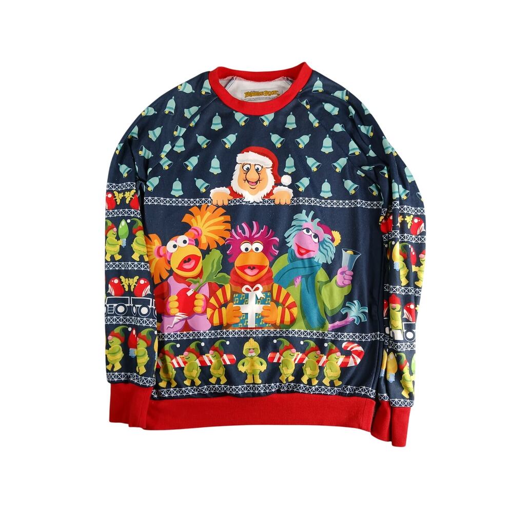 Fraggle Rock Christmas Sweater Mens Medium Muppets All Over Print Ugly Polyester